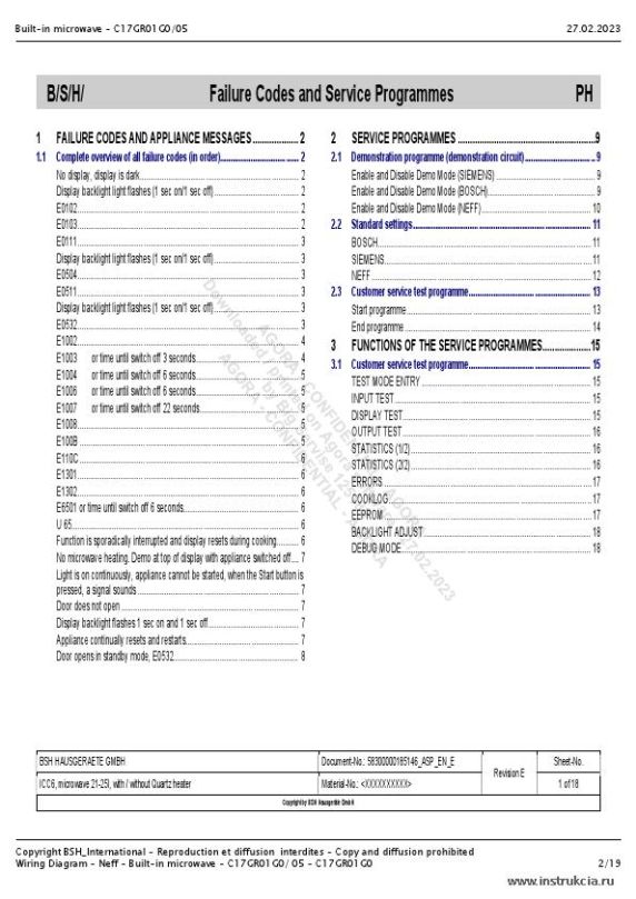 Сервисная инструкция NEFF C17GR01G0, 05, WIRING DIAGRAM - BUILT-IN MICROWAVE